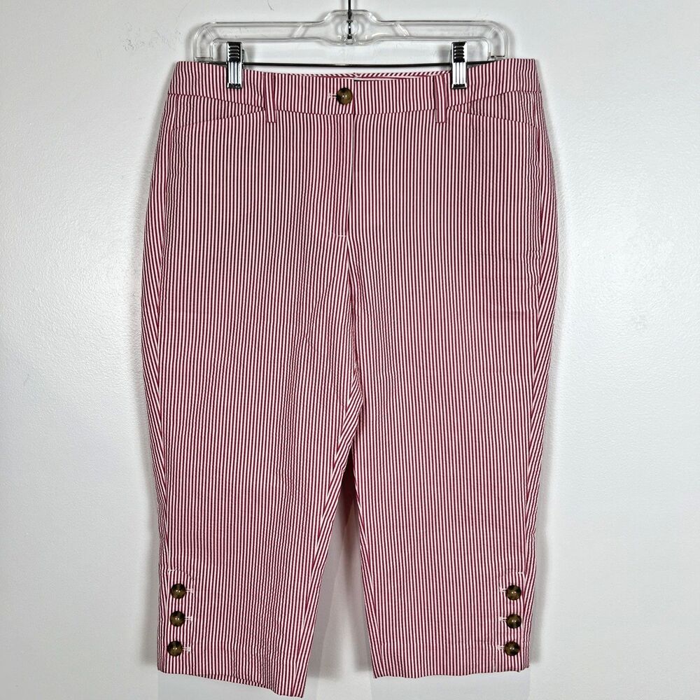 NWT Talbots Women's Perfect Skimmer Pedal Pusher Seersucker Pinstripe Pant Sz 8P